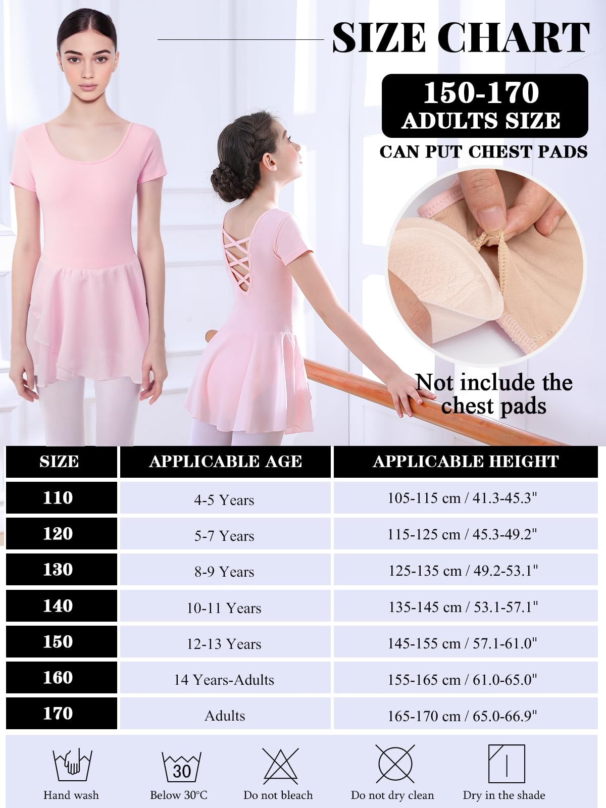 Robe de Ballet Danse Fille Femme avec Jupe Tutu,Justaucorps Danse Filles tutu danse enfant Manches Courtes Coton (taille 110-170)