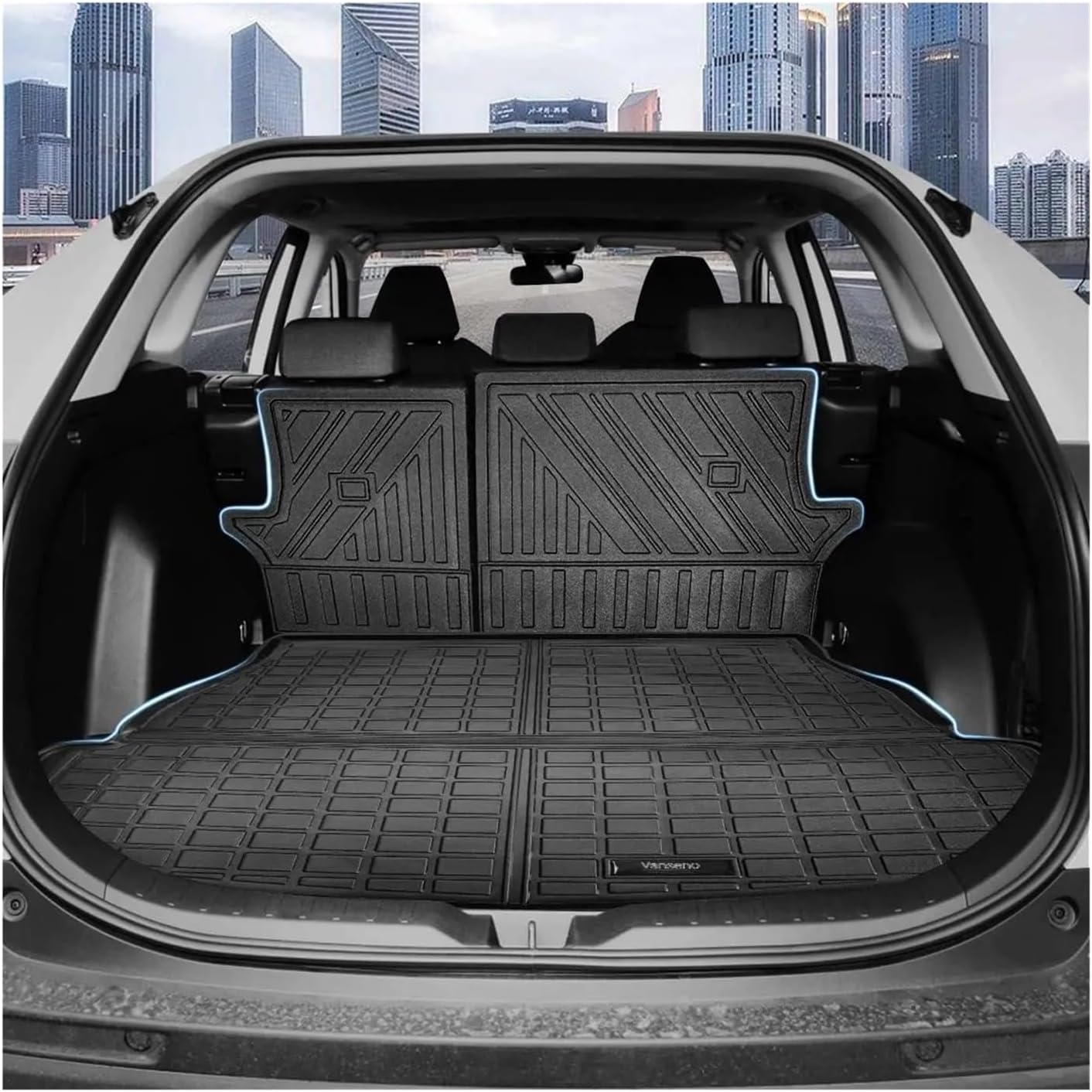 Car Floor Mat and Cargo Liner +Backrest Mat Compatible Compatible with 2020-2024 Toyota Rav4 Floor Mats Trunk Liners Back Seat Cover TPE Mat(Full Set LHD,Hybrid)