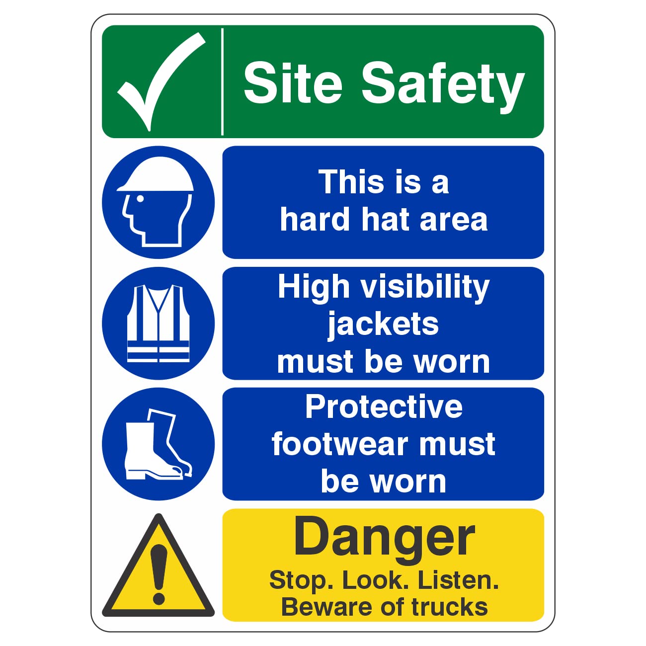 Lasting Impressions (Signs) Limited 600Mmx800mm Multi Hazard Site Safety Danger Construction Site Safety Sign Rigid Plastic