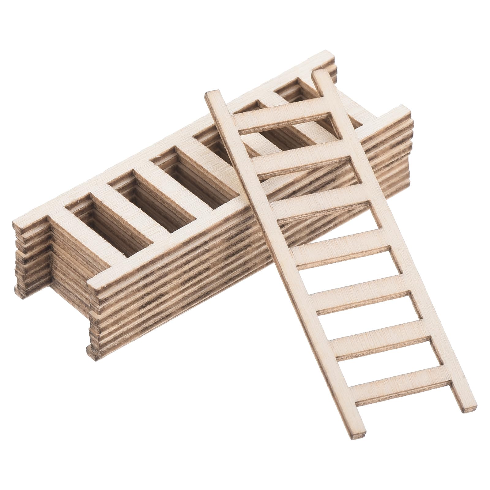 PATIKIL 2.4" Miniature Wooden Ladder, 10 Pack Mini Wood Dollhouse Straight Ladders DIY Craft Accessories, Natural Color