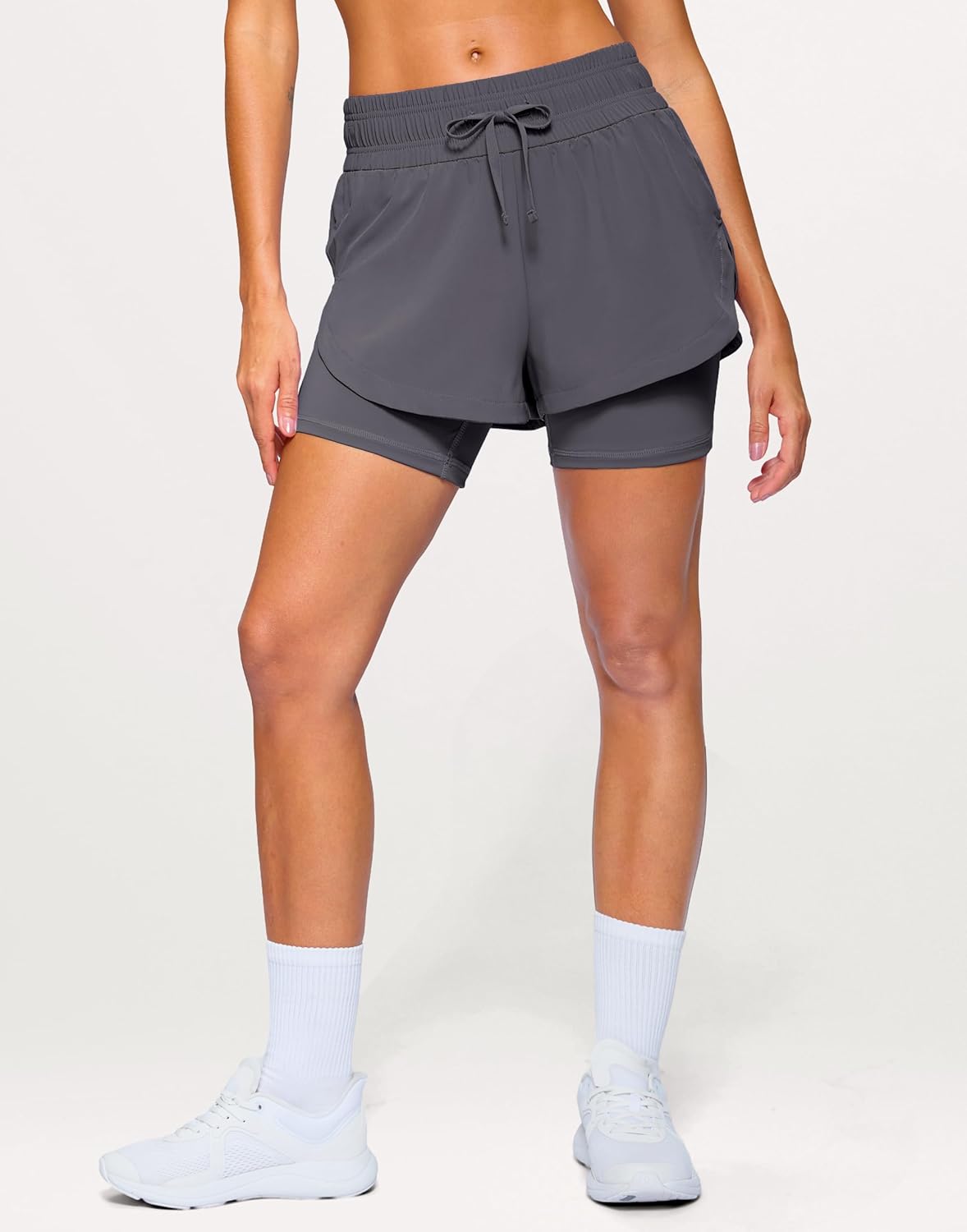 Soothfeel Women's 2 in 1 Running Shorts 5" Athletic Shorts High Waisted Workout Gym Tennis Exercise Shorts with Liner Pocket - Image 2