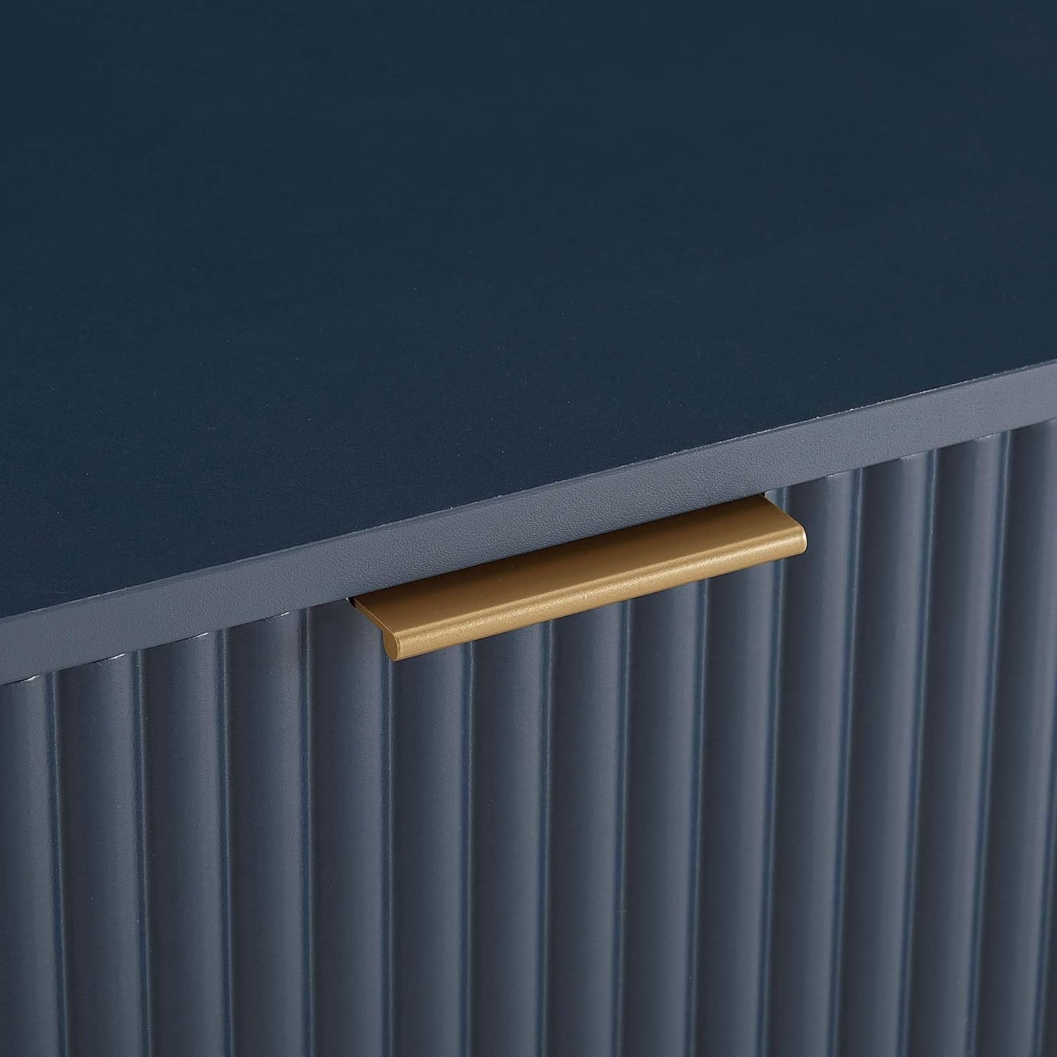 Manhattan Comfort Dumbo Modern 3 Drawer Dresser with Fluted Ribbed Front, No Tool Assembly, Hairpin Splayed Gold Metal Legs, Storage Chest, Entryway Cabinet for Bedroom, Living Room in Midnight Blue