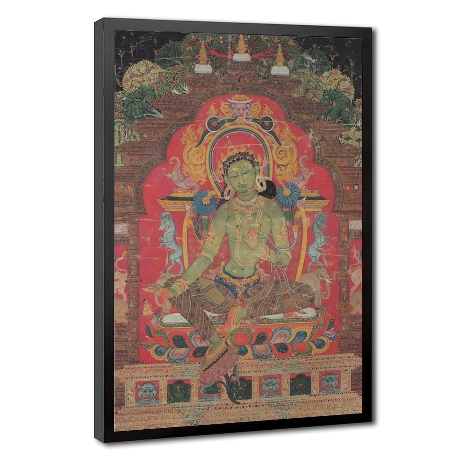 WCYB Thangka of Green Tara Posters Prints Canvas Deco Paintings Wall Art Hangable Frame 24" L X 36" W