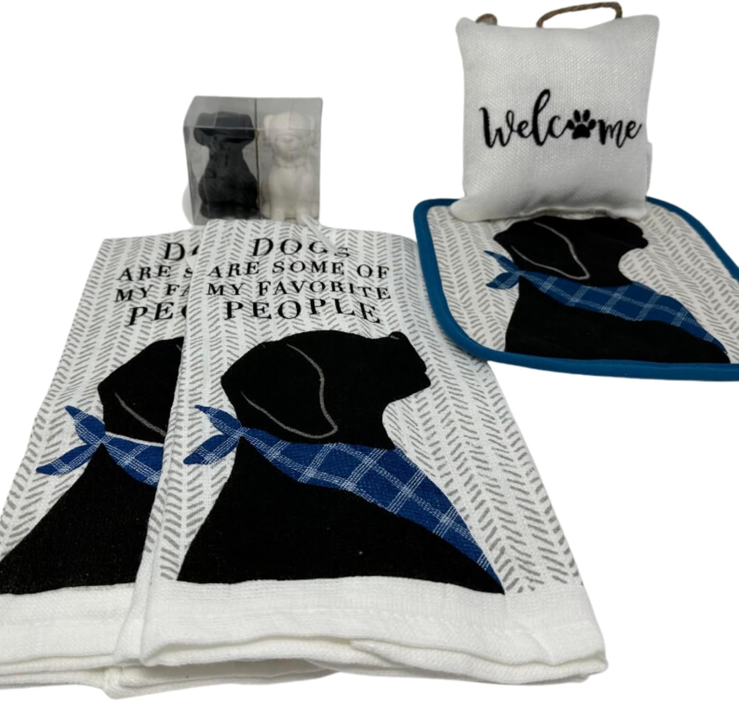 RE8TIESS Pet Bundle Set 2 Kitchen Towels, 1 Pot Holder, Mini Pillow Décor, Shakers Salt & Pepper Set Refined Rustic Dogs Cooking Resting Dog Theme Decorations Aesthetic Quality Indoor Design Pack of 6