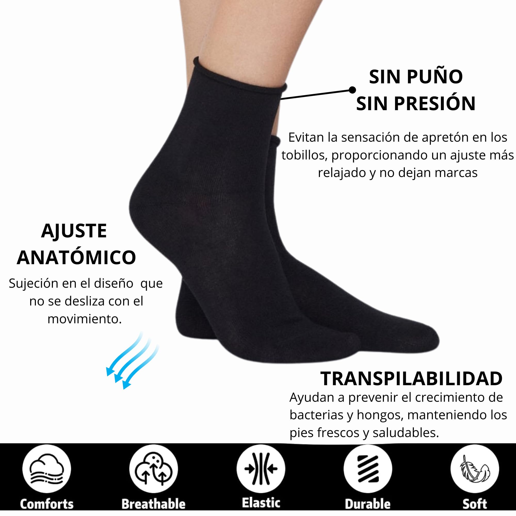 3 Pares Calcetines Diabeticos Hombre&Mujer No Aprietan Algodon Antibolas, Calcetines Algodon Hombre Mujer
