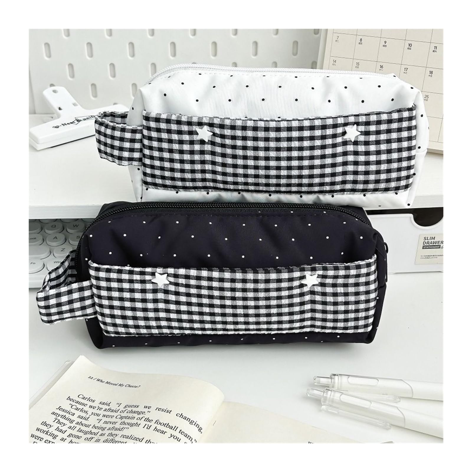 Borsa portapenne for il rientro a scuola | A righe/pois, portatile, grande capacità, multifunzionale, organizer(B)