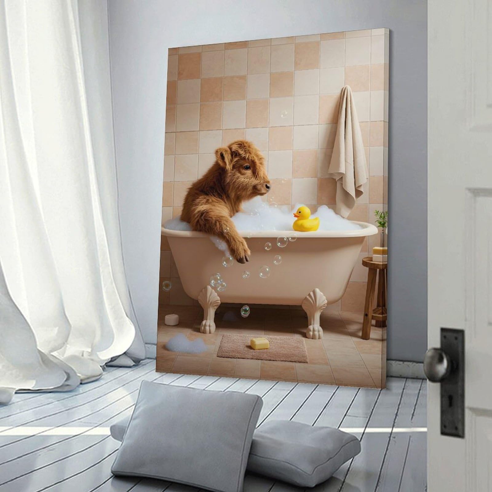 Junmoney Decorative Wall Artwork Cow in Bathtub, 20x30inch(50x75cm), for Calm Bedrooms, Home Corners Or Flats, An Easy Wall Refresh for Bedrooms