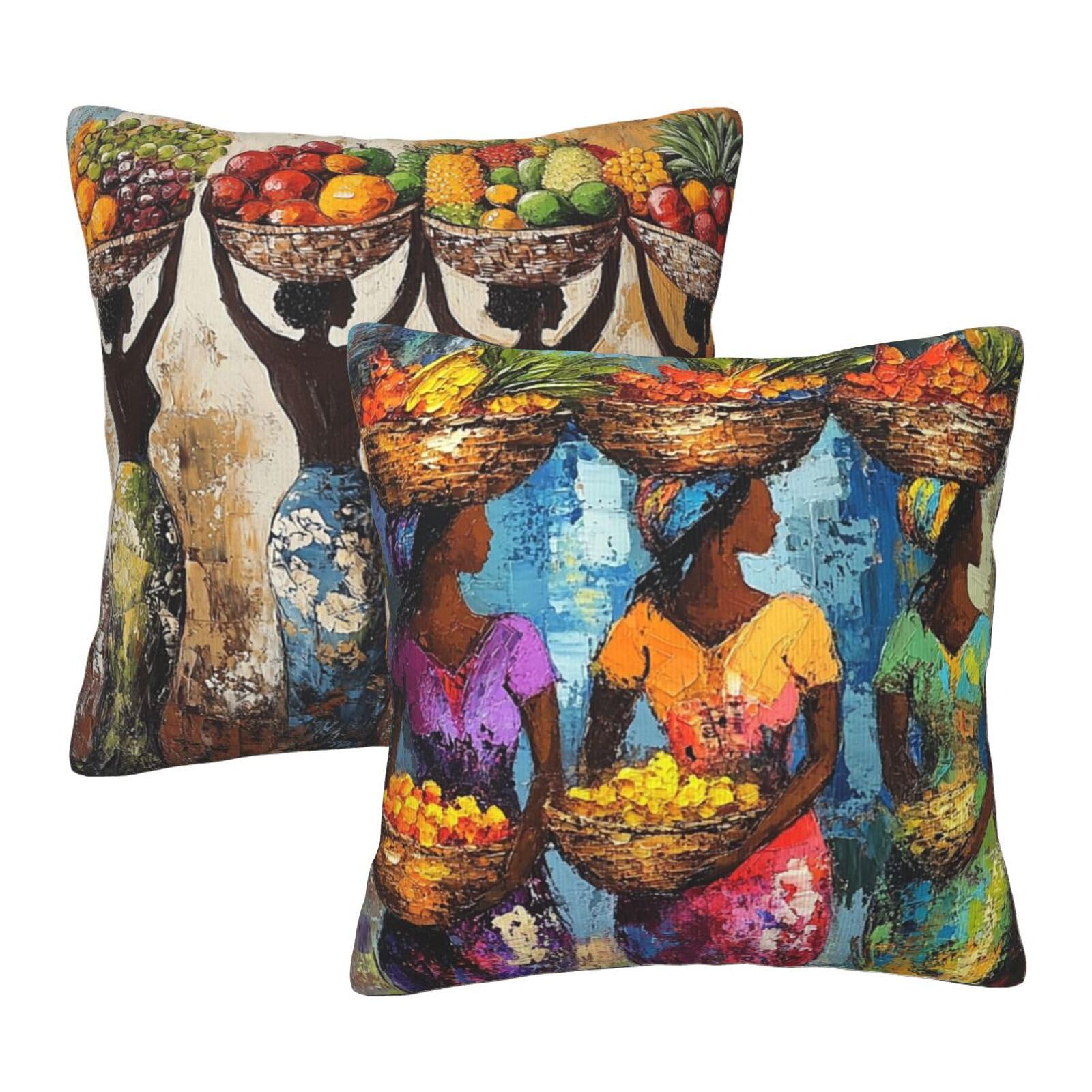 aipoase African Women Throw Pillow Covers 18 X 18 Inch Set of 2 Pillow Cases Decoration Cushion Cover for Bedroom Living Room Sofa Outdoor