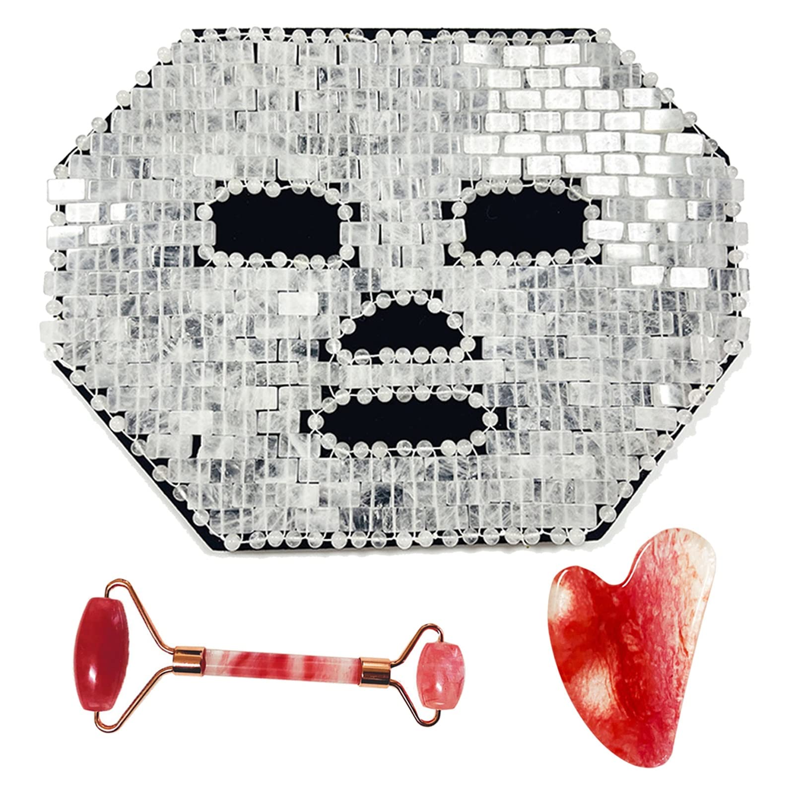 Klare Quarzmaske Jade-schlafmaske Natürliches Jade Frauen Hautpflege Massage Werkzeug Set Beinhaltet Gesichtsmaske Augenmaske Roller Gua Sha Kältetherapie Schönheitswerkzeug