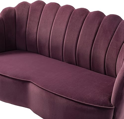 Miniatura 96 de HULALA HOME Moderno sofá biplaza de terciopelo con respaldo en forma de flor, cómodo sofá tapizado de 2 plazas con patas de metal dorado, sofá