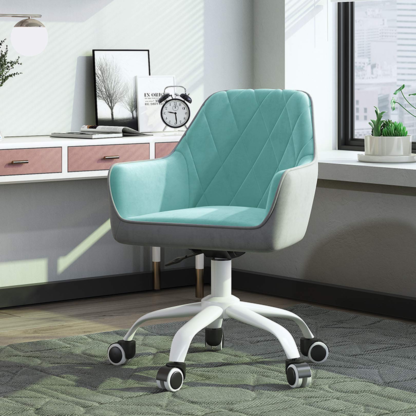 Chaises de vanité à roulettes et fauteuil informatique rembourré en sergé pour la maison