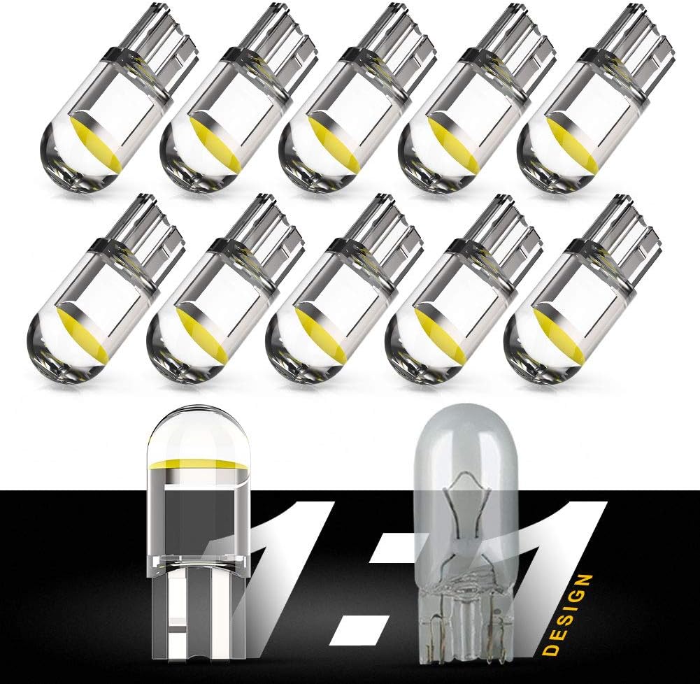 Simdevanma 194 LED Bulb Interior Light - 1:1 Halogen Bulb Design 168 T10 W5W For Car License Plate Dome Map Door Courtesy Side Marker Parking Replacement White Light - Pack of 10