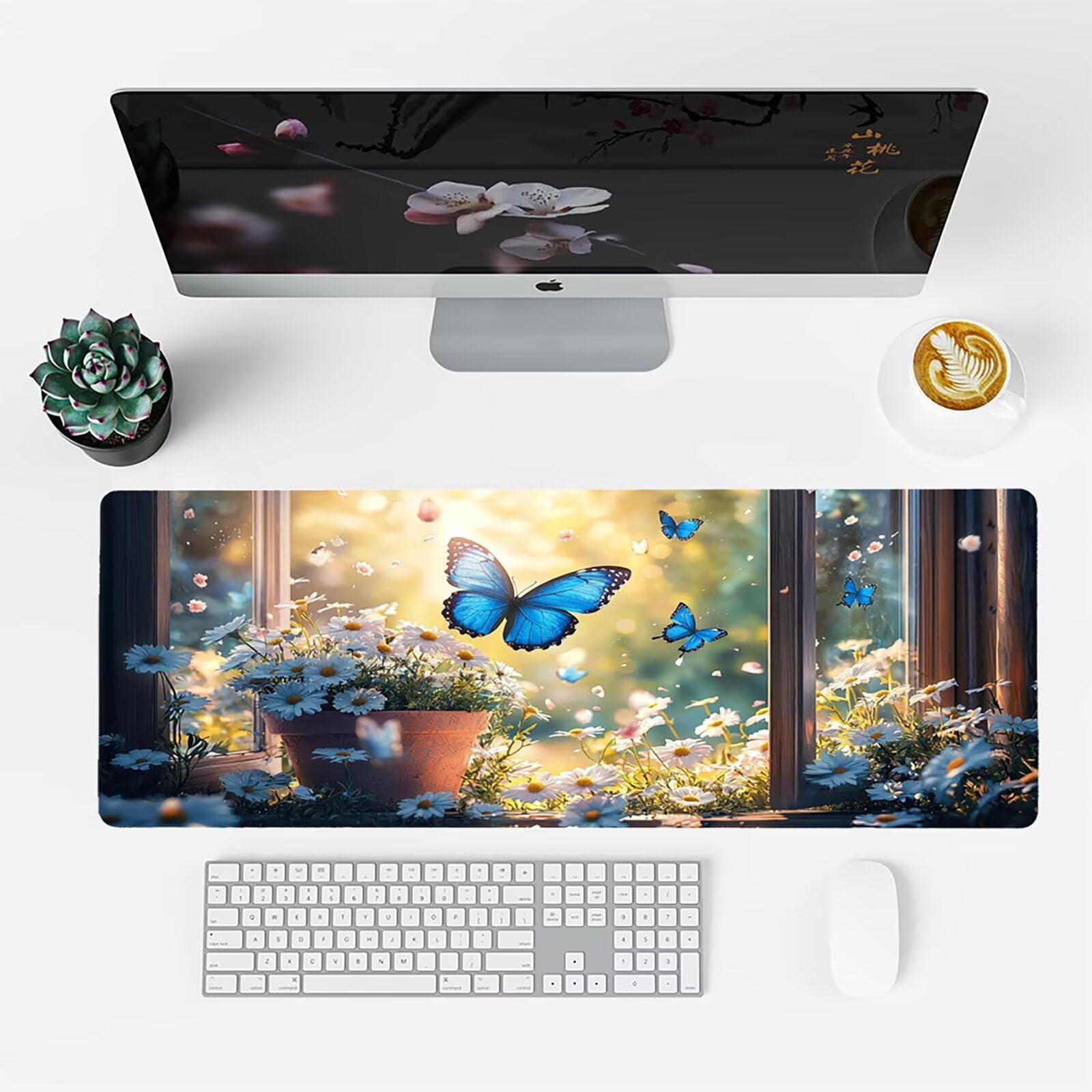 Podkładka pod mysz do gier, 1400 x 700 x 4 mm XXL mata na biurko do gier, Myszka Motyl Wodoodporna antypoślizgowa podkładka, podkładka pod mysz dla graczy w kwiaty, odpowiednia do użytku domowego