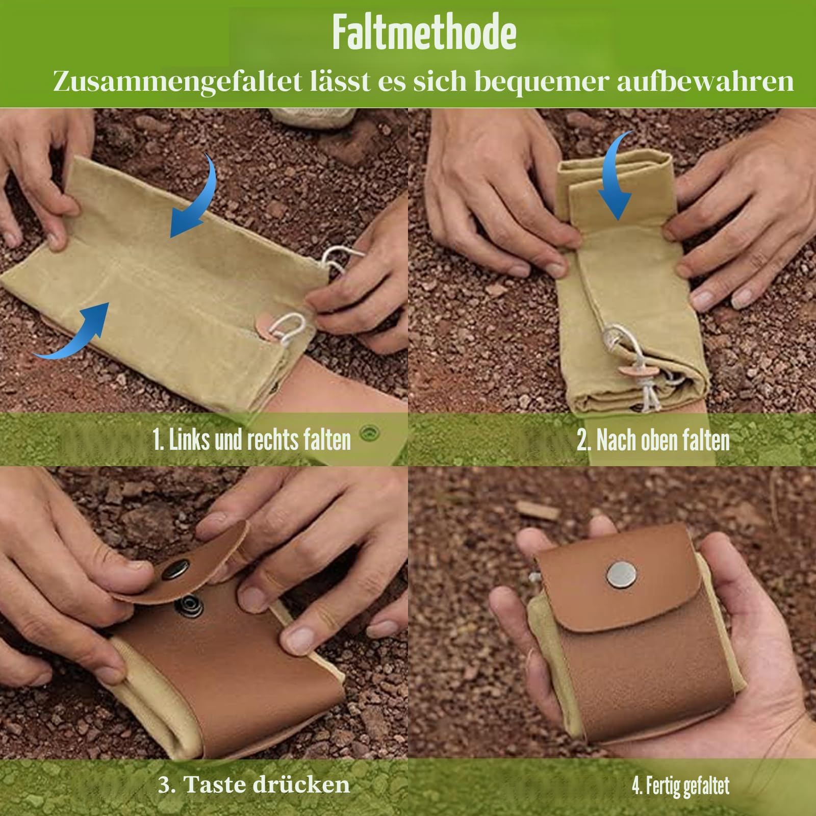 2 Stück Faltbare Canvas Leder Foraging Pouch, Bushcraft Pilz Tasche, Tasche für Futtersuche, Pilz Sammeltasche, für Futtersuche Bushcraft Ausrüstung (Black/Khaki)