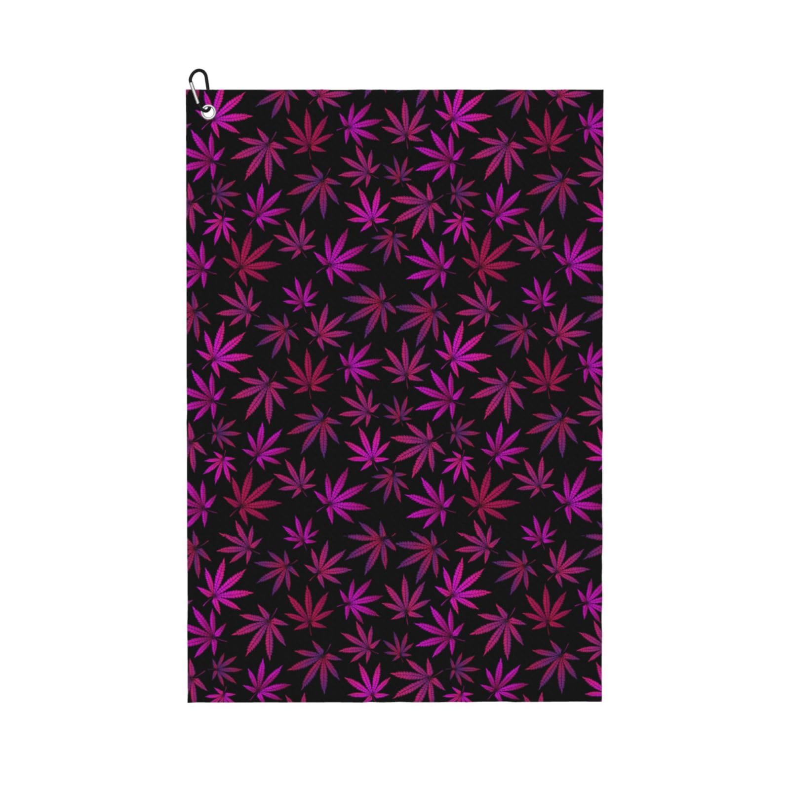 peiyeety Purple Weed Microfiber Golf Towel with Carabiner Clip, 16x24 Inch Absorbent Waffle Weave Towel for Golf Bags