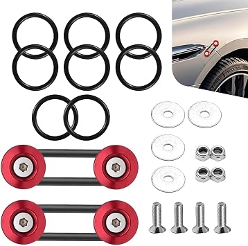 4Pcs Red Double Layer Bumper Washer Clips, Aluminum Front Rear Bumper Quick Release Fasteners Kit for Car Modification Body Kit Bumper Lip