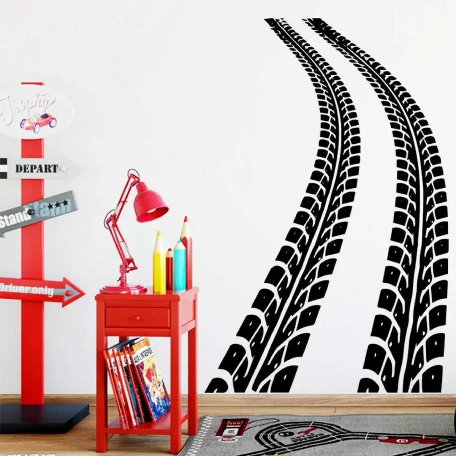 YOZYOOOZ Tire Mark Wall Decal tire Track Home Decor Vinyl Wall Sticker Bedroom Nursery Decoration Mural Art Decal