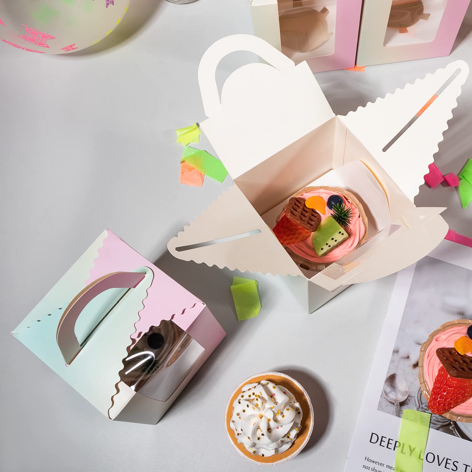KUPOO 30 Scatole Porta Cupcake Individuali Con Finestra E Manico - Contenitori Per Pasticceria In Cartone Alimentare, Ideali Per Matrimoni E Feste