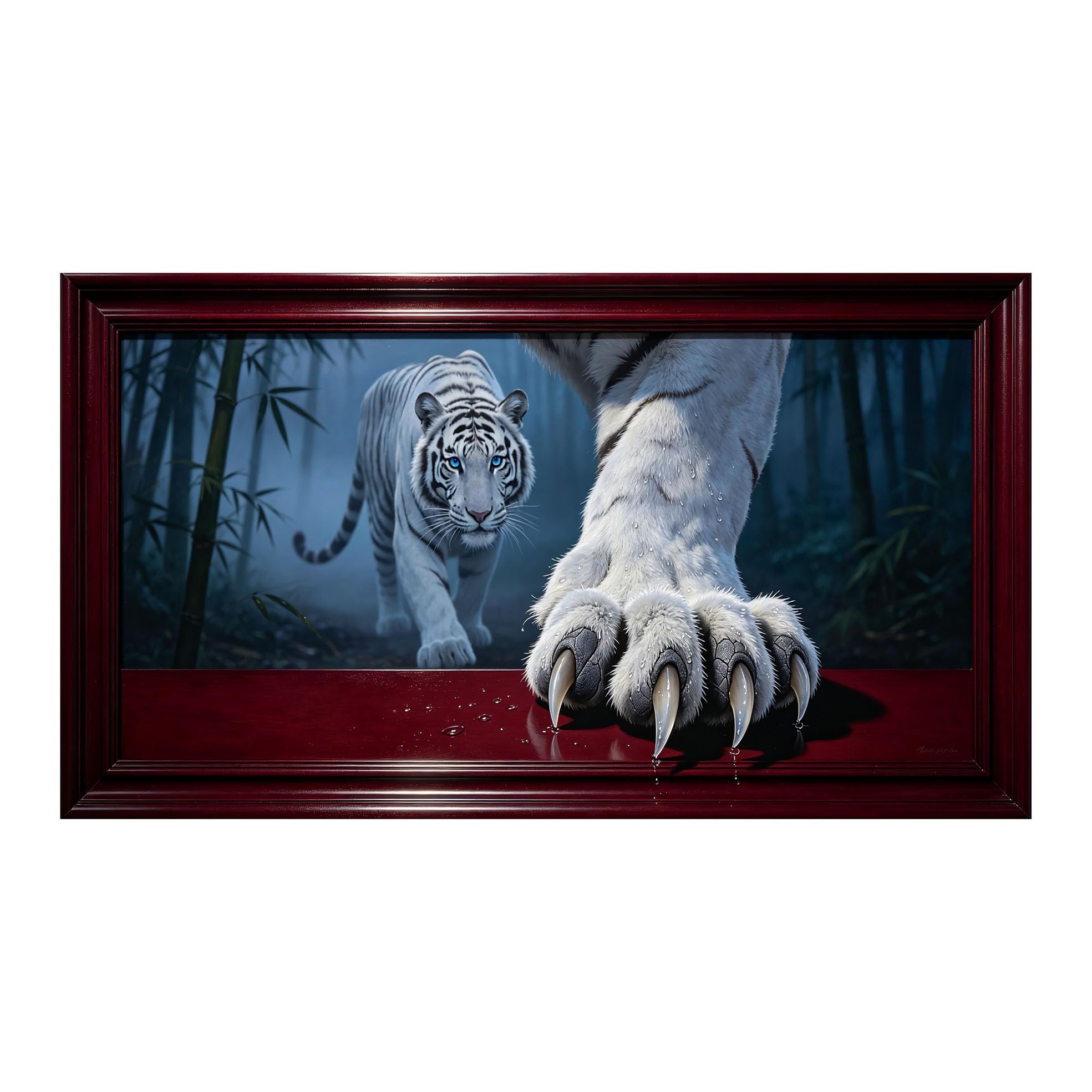Yzpallescene 3D Framed Wall Art 50cm×100cm White Tiger Jungle Wildlife 3D Effect Realistic Large Size SelfAdhesive Removable Wall Decor Prints Artwork for Living Room Bedroom Office