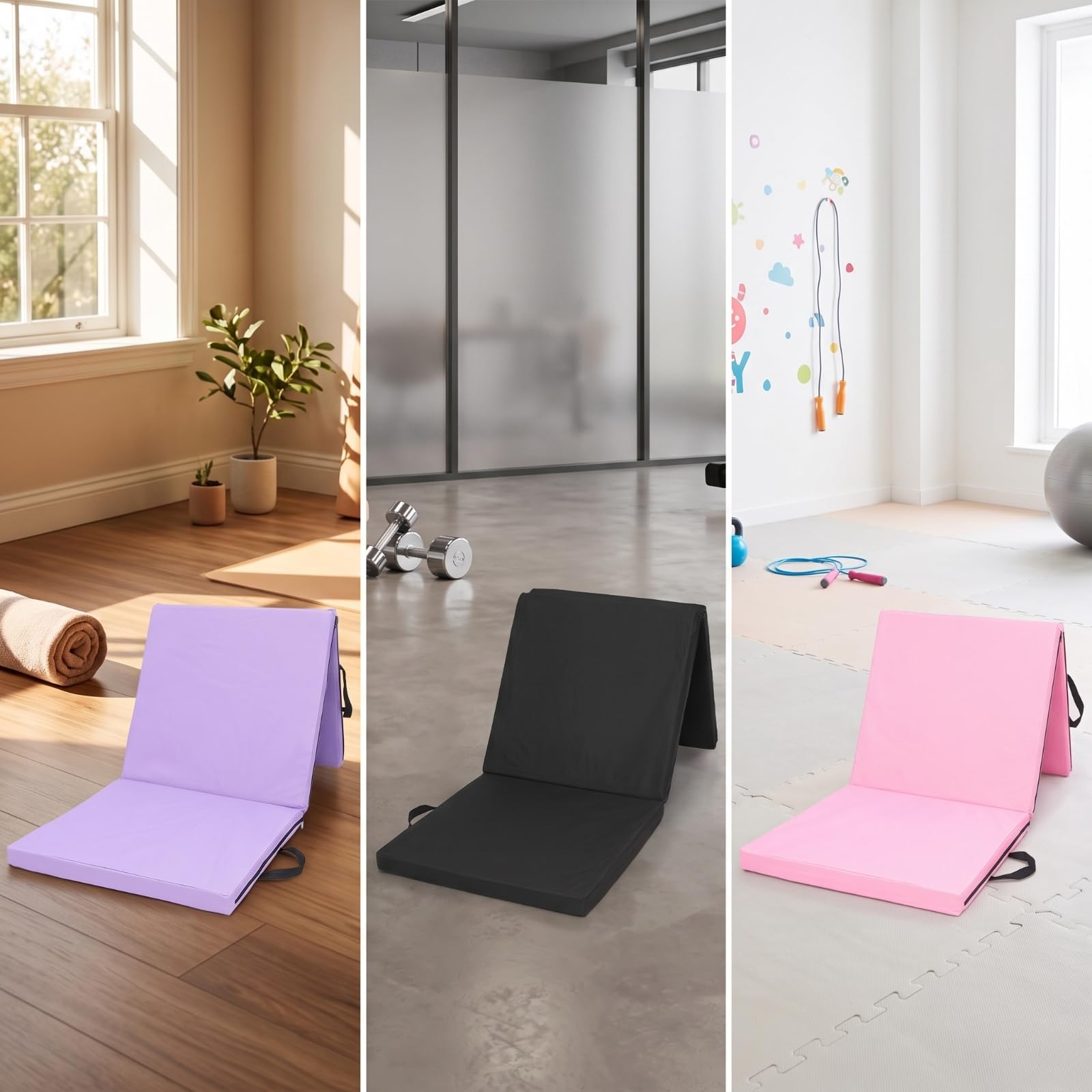 Tappetino Pieghevole per Esercizi Materassino Ginnico Pilates Cuscino Fitness con Schiuma 5 Maniglie per Trasporto Pieghe Rapide Adatto a Allenamento
