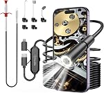 Dual Lens Endoscope Camera with Light, Ferdiiz 360° Rotation Probe Borescope with 8 Adjustable LED Lights, 4.5" Endoscope Inspection Camera with IP68 Waterproof, 2m Semi-Rigid Cable for Android iOS