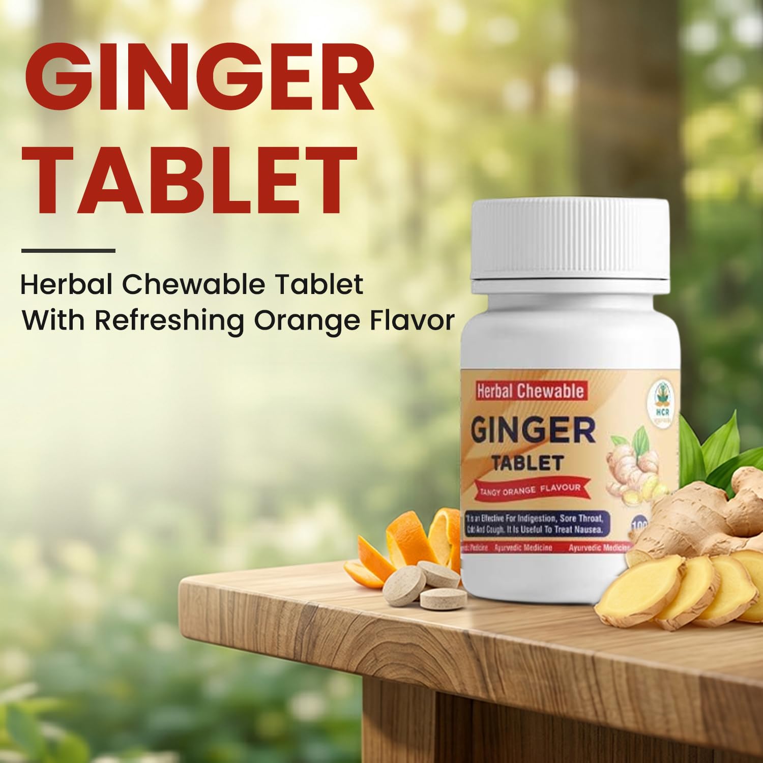 GINGER TABLET Organic Herbal Chewable Ginger Tablets with Orange Flavour | Natural Ayurvedic Sunth (Zingiber Officinale) 250mg | Supports Digestion, Cold & Cough Relief | 100 Tablets 2