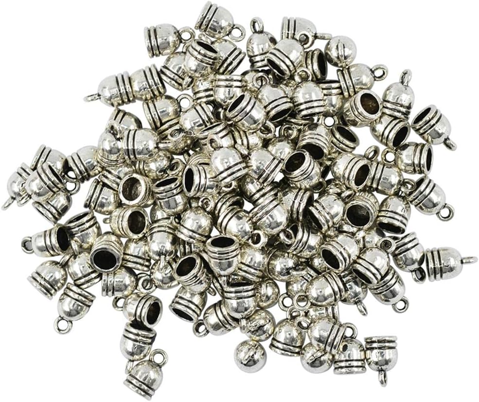 100pcs Bell Shape Cord End Caps Stopper Findings for Bracelet Necklace Alloy Jewelry Findings, 5mm Bracelet Connectors, DIY Necklace Making Accessories, Tibetan Silver End Cord