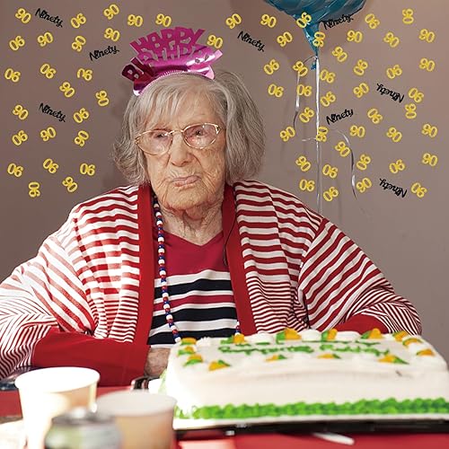 Miniatura 6 de Juego de 100 confeti de feliz cumpleaños 90, dispersión de papel noventa con purpurina dorada, decoraciones de fiesta de cumpleaños 90, decoración