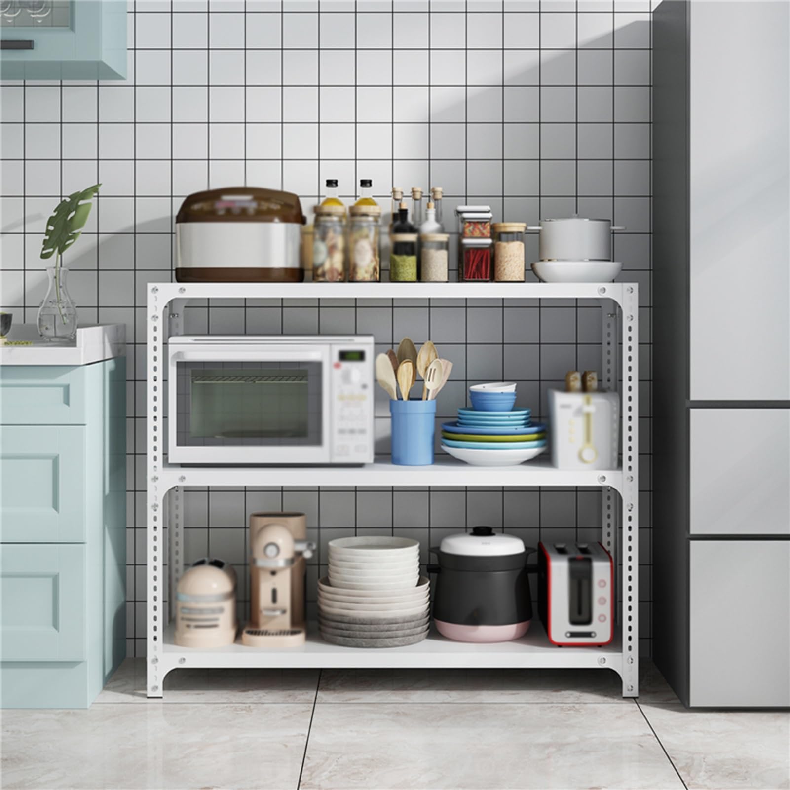 Scaffale da cucina regolabile a 4 ripiani, resistente, per dispensa, di grado commerciale, bianco, 100 x 40 x 100 cm, massimizza lo spazio e la nizzazione