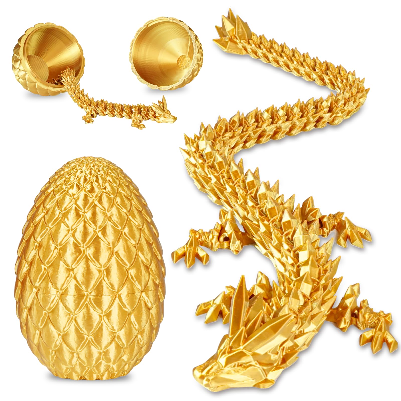 Dragon Eggs with Dragon Inside, 3D Printed Surprise Funny Gifts for Kids, Articulated Dragon Fidget Toys for Adults, Executive Desk Toys Office Room Décor (Gold, M-Size) - M (H:5.8 inches) - Gold