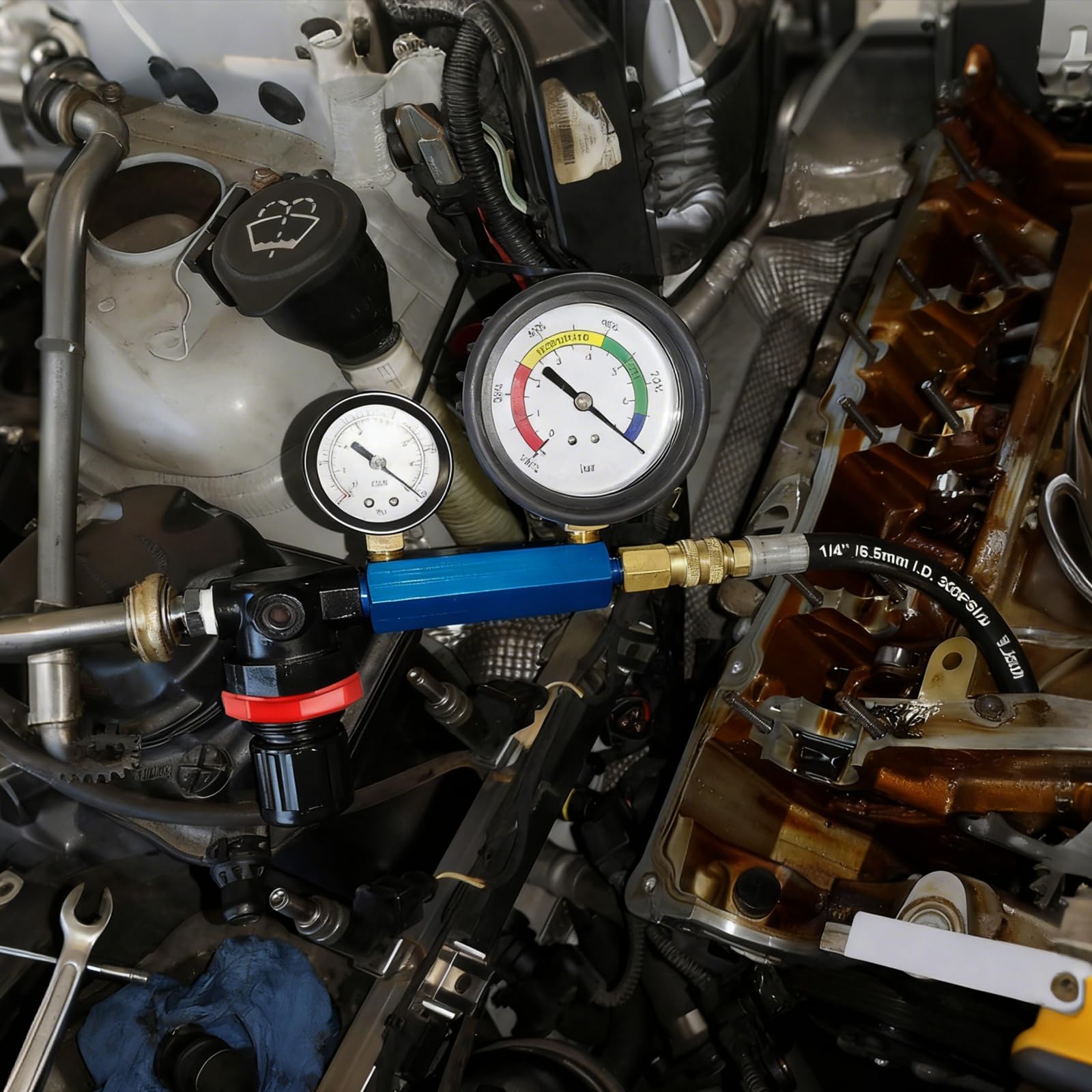 GEARMONSTER Probador de compresión profesional para motores de pérdida de presión, compatible con motores diésel y gasolina, comprobador de pérdida de presión