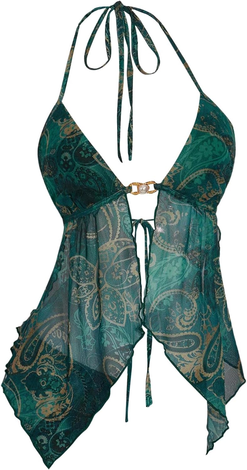 BEAUDRM Women's Y2K Cheetah Halter Top Sleeveless Leopard Cut Out Backless Sexy Going Out Summer Cami Tops