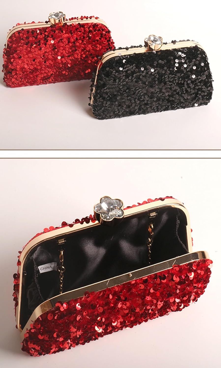 Ranfare Women Rhinestone Evening Clutch Bag Bling Earring Necklace Bracelet for Wedding Formal