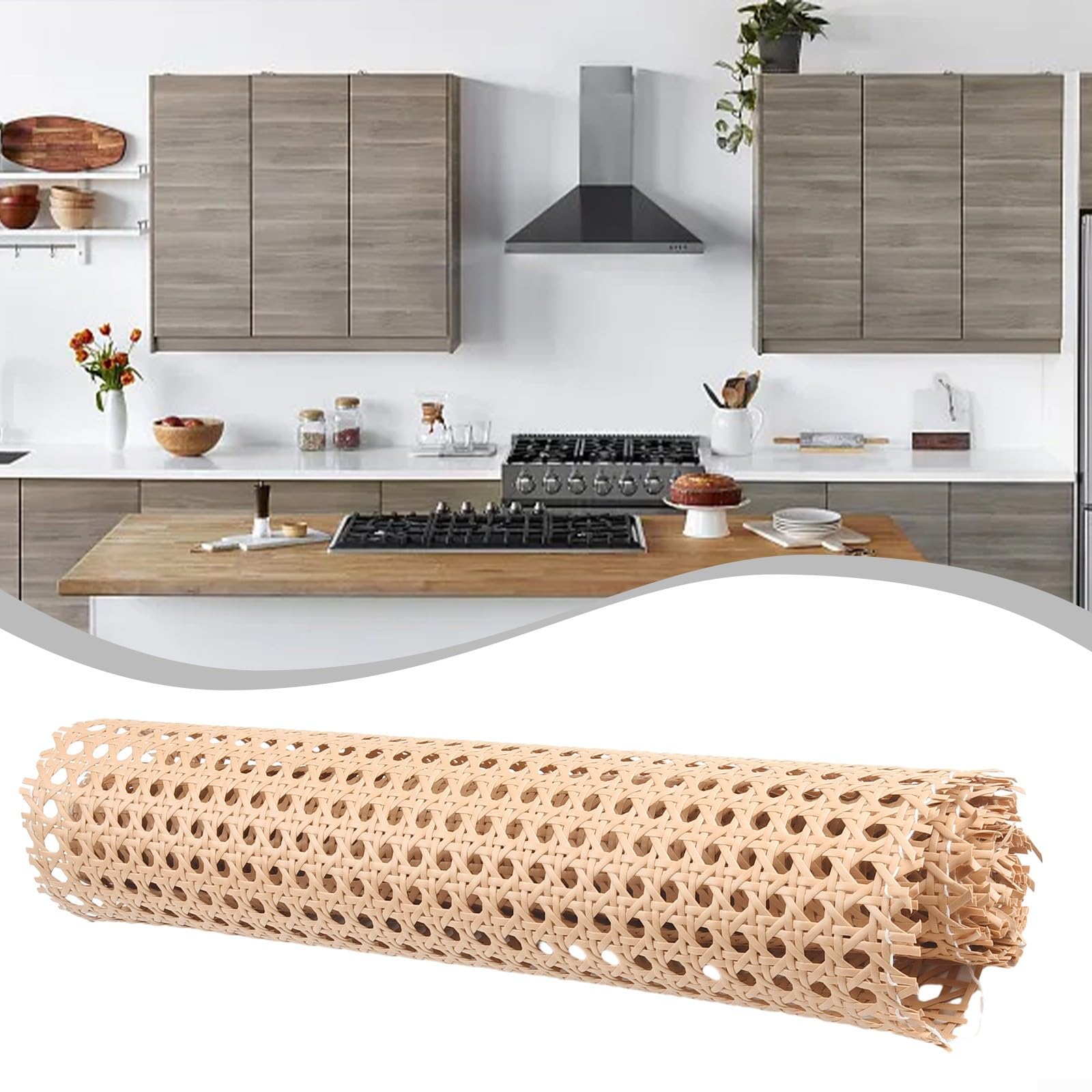Rollo de malla de mimbre de ratán para bricolaje, rollo de cincha de ratán tejida, hoja de cincha para gabinete, silla, muebles, correa de malla de caña de ratán abierta (18 pulgadas - 0,45 x