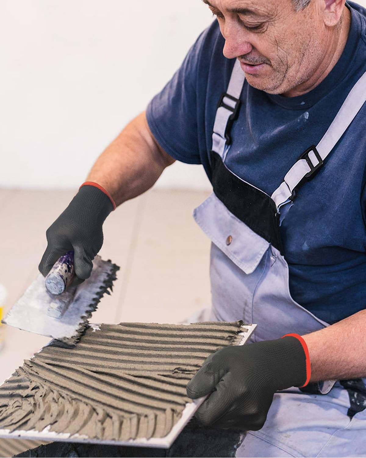 12 pares de guantes de trabajo ultrafinos con revestimiento de poliuretano, transpirables, ligeros para precisión, jardinería, mejoras del hogar (negro, L)