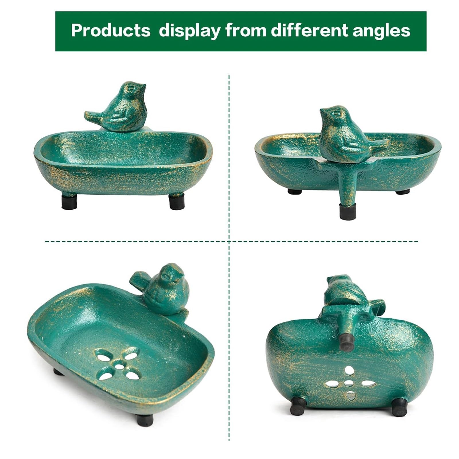 Jaboneras de baño Jabonera drenable de Hierro Fundido Alta Resistencia con Forma Encantadora y Acabado en Oro Verde Antiguo Decoración estética para el baño(Bird Shape)