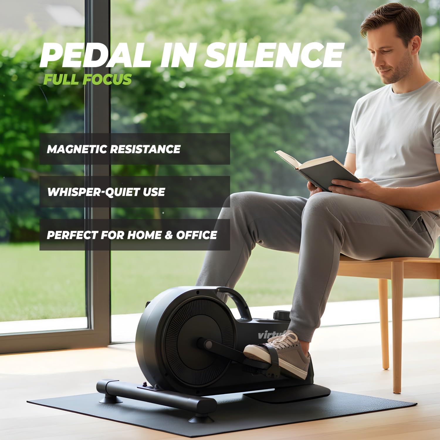 VirtuFit MB400 trenażer pedałów – magnetyczny trener ruchu ramion i nóg – 8 poziomów oporu – kompaktowy i stabilny – wyświetlacz LCD – koło zamachowe 2,5 kg – rehabilitacja i senior – trener