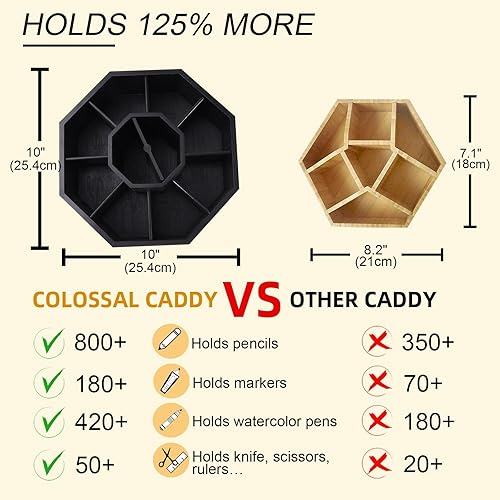 Miniatura 3 de walowalo Organizador de suministros de arte giratorio de bambú con capacidad para más de 800 lápices, soporte para lápices giratorios para