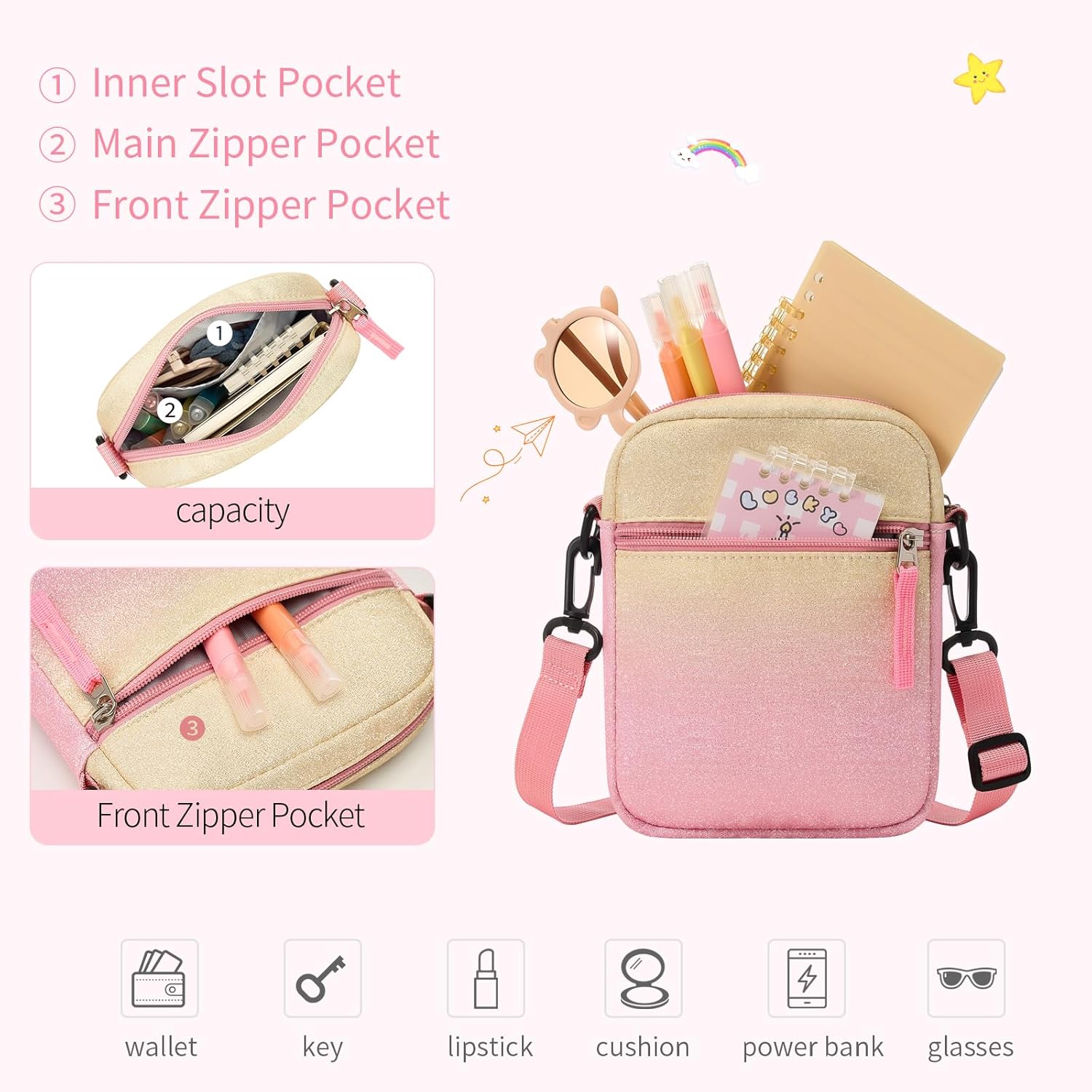 Birthday Gifts for 5 6 7 8 9 10 11 12 Year Old Girls, Little Teen Girl Purse for Trendy Stuff, Toddler Crossbody Bag 7.8" Adjustable Kids Wallet, Valentines Day Christmas Presents - Image 6