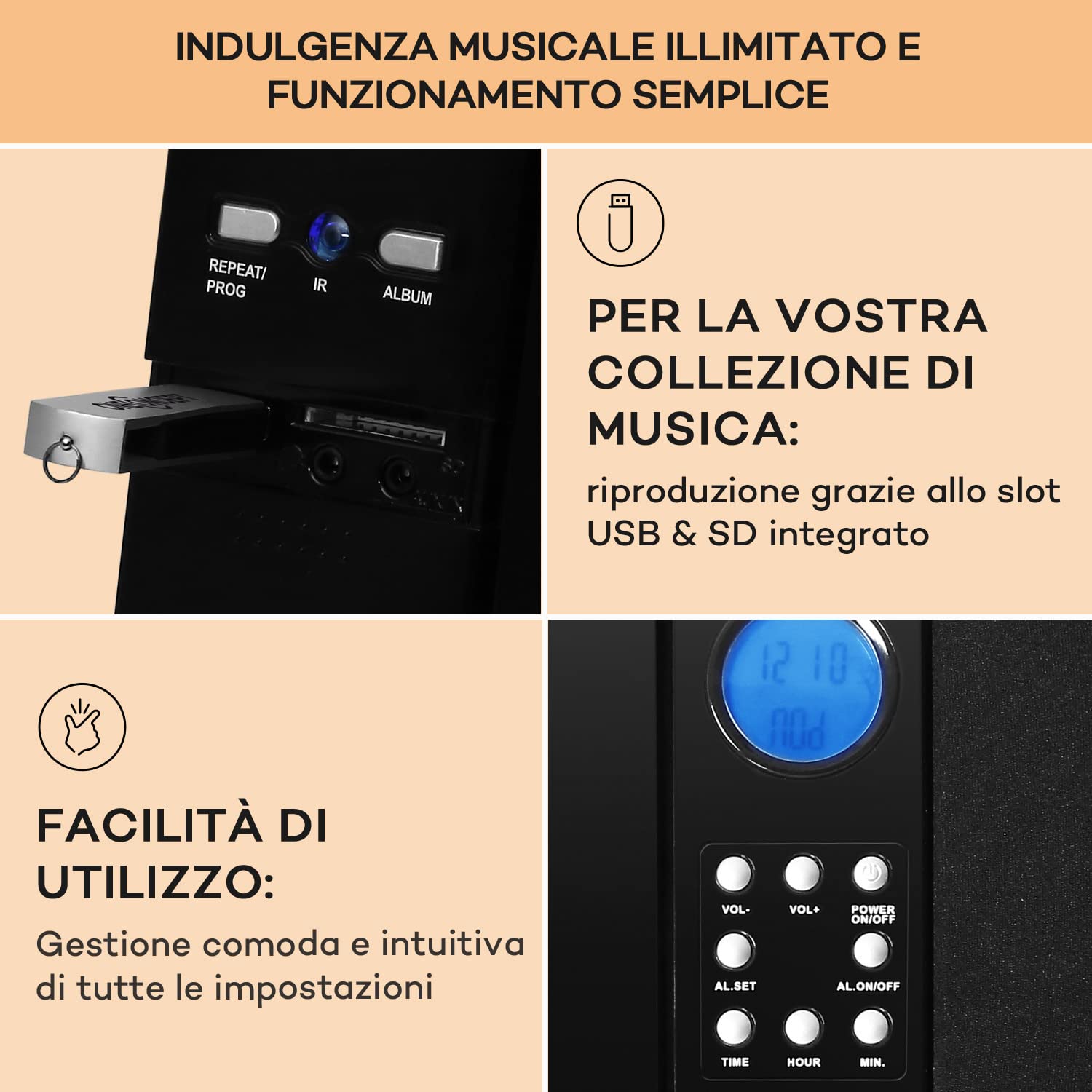 oneConcept Radio Portatile Lettore CD HiFi FM Stereo AUX 2 Altoparlanti Display LCD MP3 Ingresso SD 3W