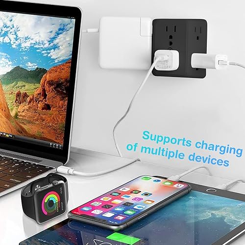 Miniatura 7 de Unidapt - Extensor de 6 tomacorrientes, divisor de pared con protector de sobretensiones negro 900J, adaptador espaciado de 3 lados amplios,