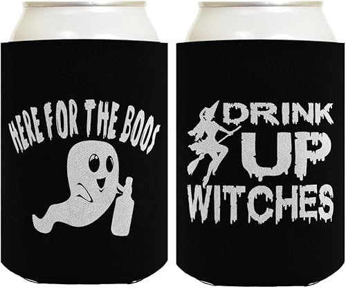 Decoración espeluznante de Halloween Bebe brujas aquí para los abucheos, paquete de 2 caras, 2 unidades, termoenfriadores originales de Halloween