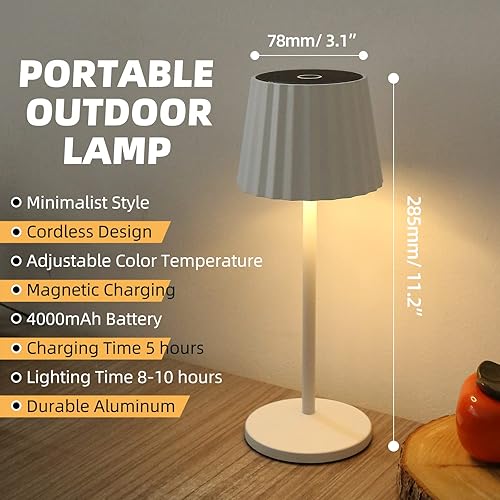 Miniatura 2 de HFVLITE Lámpara de mesa para exteriores, lámpara de escritorio LED inalámbrica recargable en aluminio, encendido/apagado, atenuación continua de 2