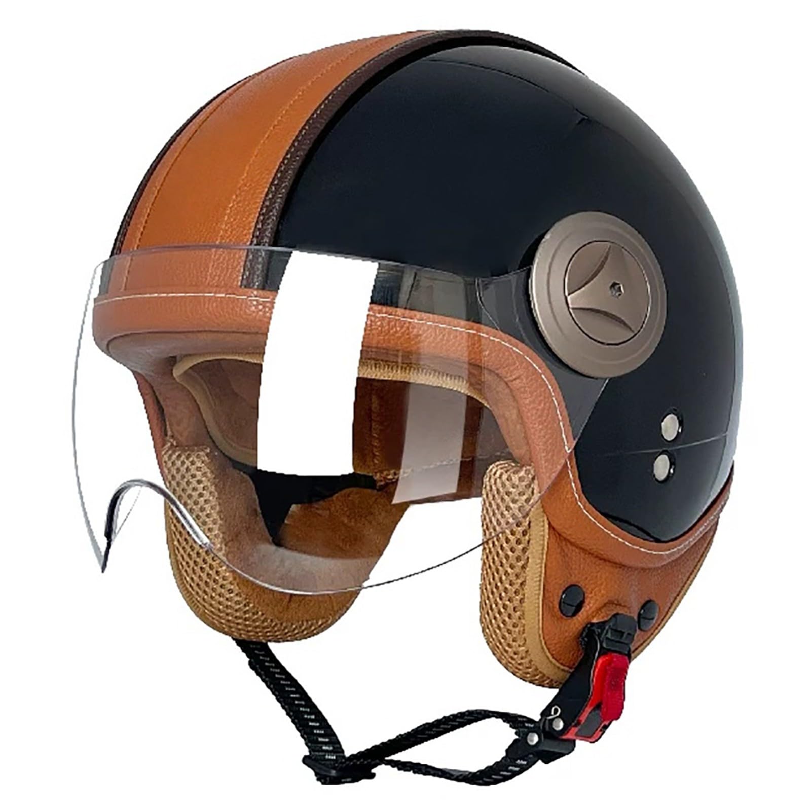 Kask motocyklowy otwarty z wizjerem, kask motocyklowy do choppera, motoroweru, cruisera i skutera, kask dla kobiet i mężczyzn, dopuszczony do ruchu drogowego (ECE 2206) 4,M (55-56 cm)
