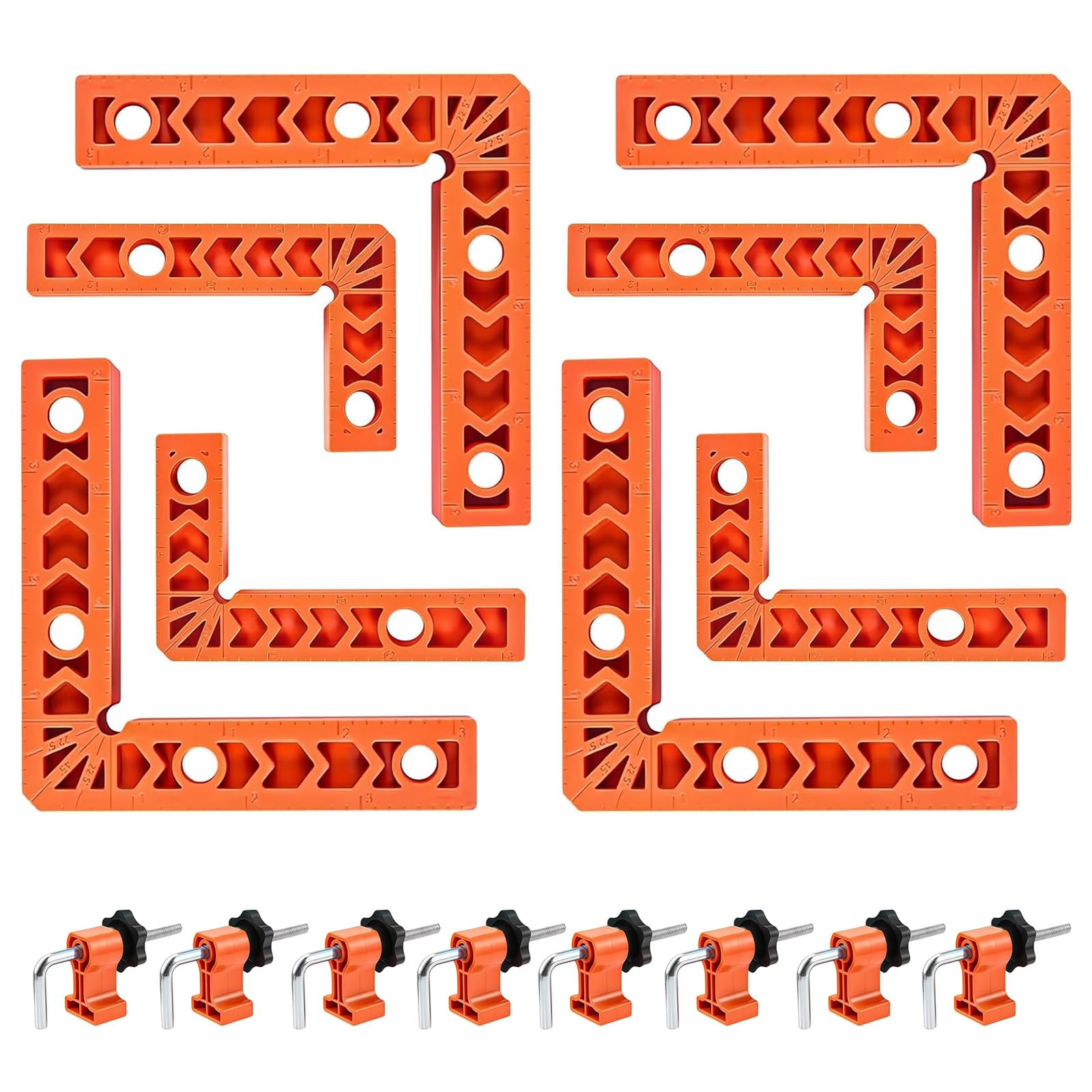 16 PCS Corner Clamps for Woodwork - 90 Degree Clamps with 8 Positioning Squares & 8 Clamps, Woodworking Right Angle Clamps, 3" & 4" L Shape Corner Clamps for Cabinets Picture Frames Drawers Shelves