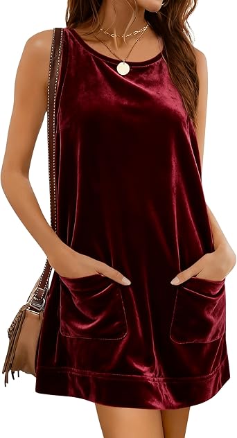 Lentta Womens Velvet Overall Dress Round Neck A Line Skirtall Jumper Mini Dress Pinafore with Pockets