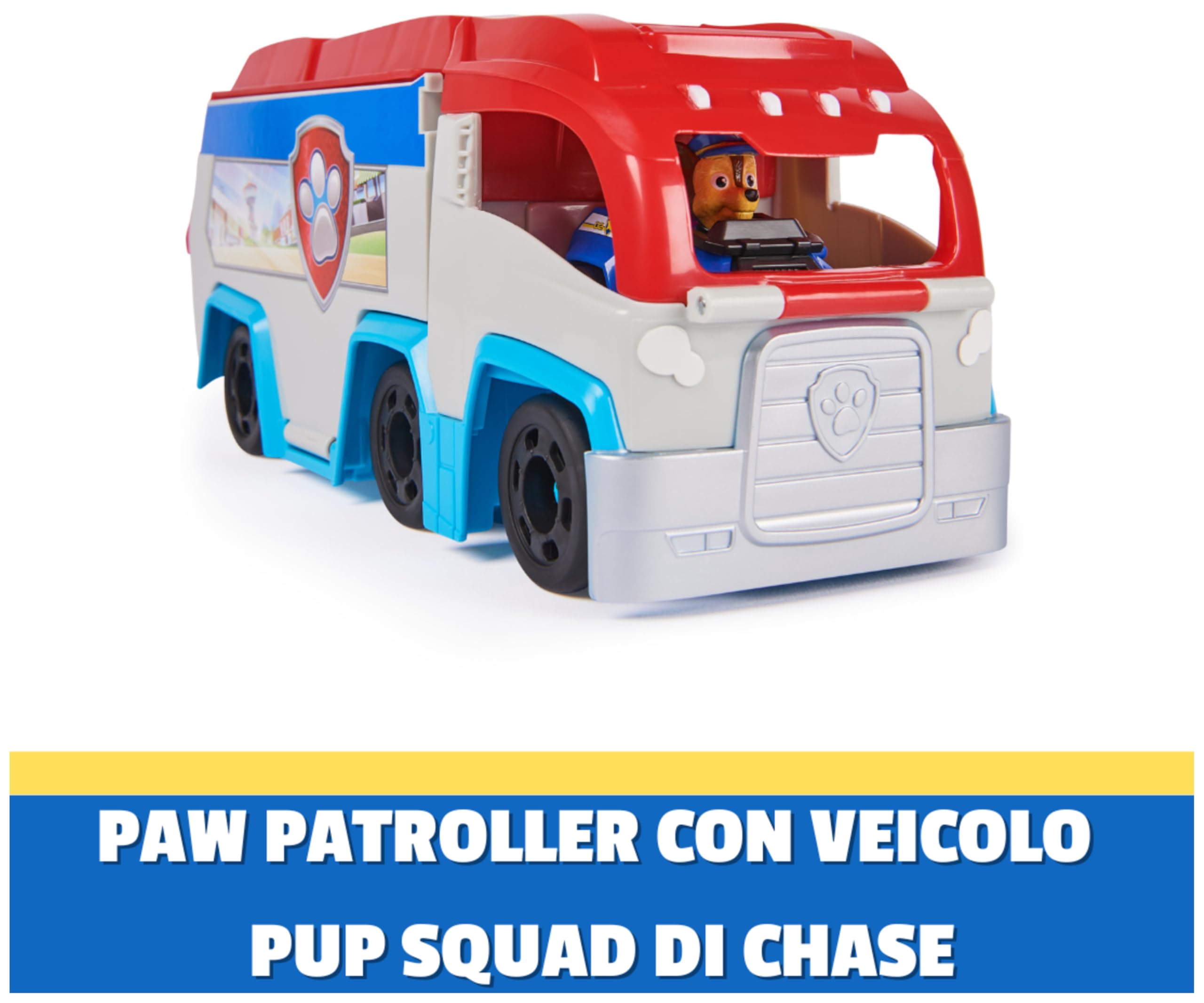 Paw Patrol, Pup Squad Patroller, Veicolo di Squadra, Veicolo Giocattolo con Auto Collezionabile di Chase, Giocattoli per Bambini e Bambine, 3+ Anni