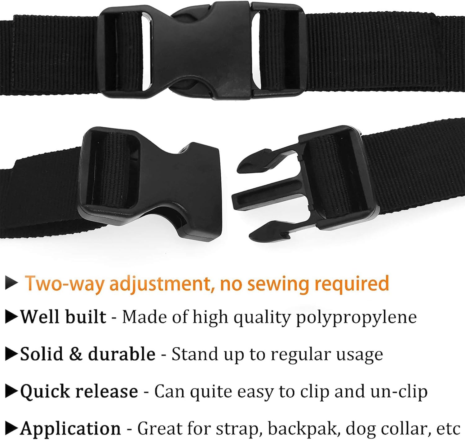 Plastic Buckle for 1 inch/25mm Nylon Webbing Straps,2PCS Quick Side Release Buckles Dual Adjustable Heavy Duty for Backpack Boat Cover Luggage Strap Pet Collar Replacement(1'' Buckle Black) - Image 5