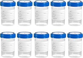 Eowpower 10 Pack 2oz 60ml Sterile Disposable Specimen Cups Individually Bagged with Leak Proof Screw Lid for Seal Sample Collection (Blue)