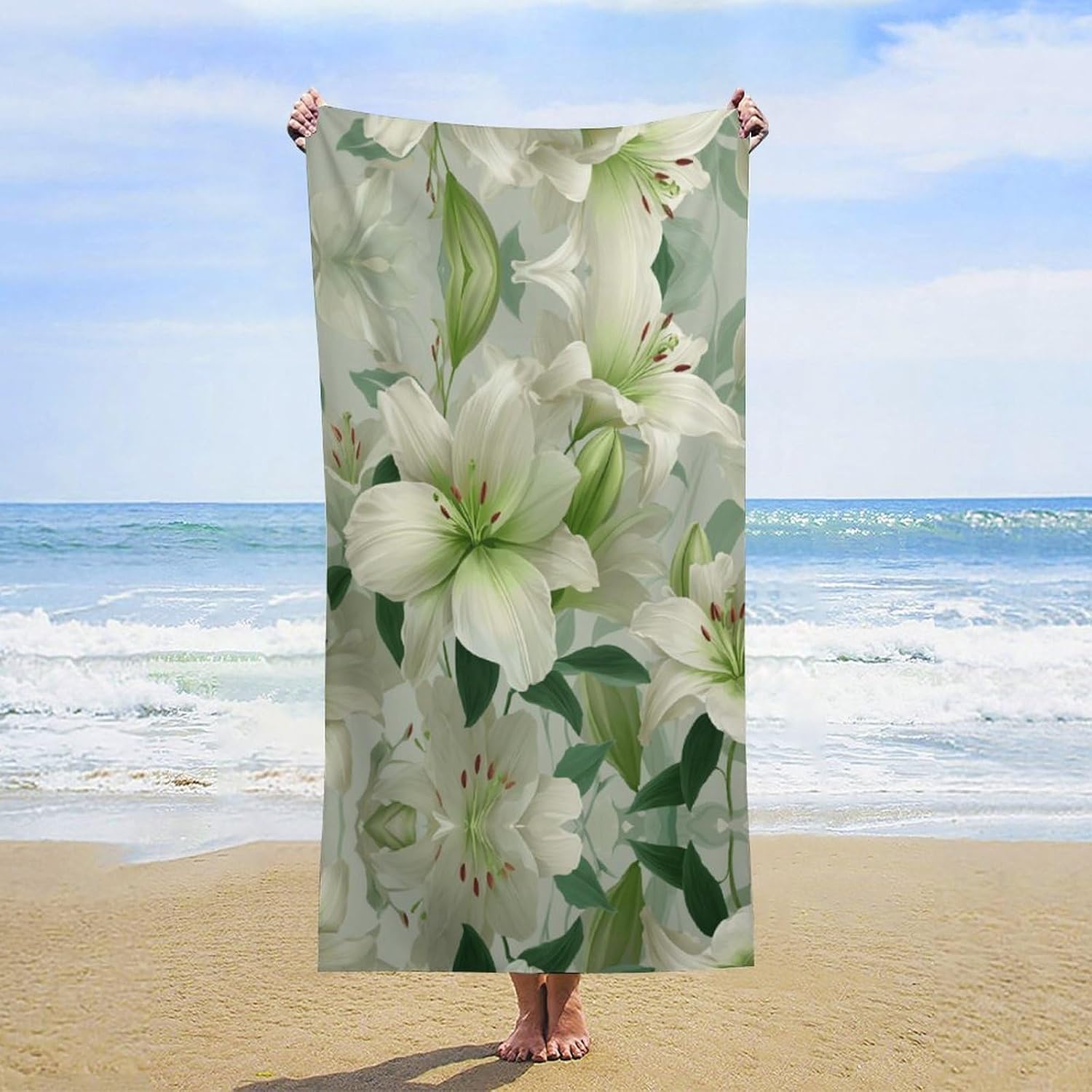 Sleek Bloom Large Size 51x31in 63x31.5in All‑Over Print Beach Towel Soft Quick Dry Towel for Beach Swimming Pool Use